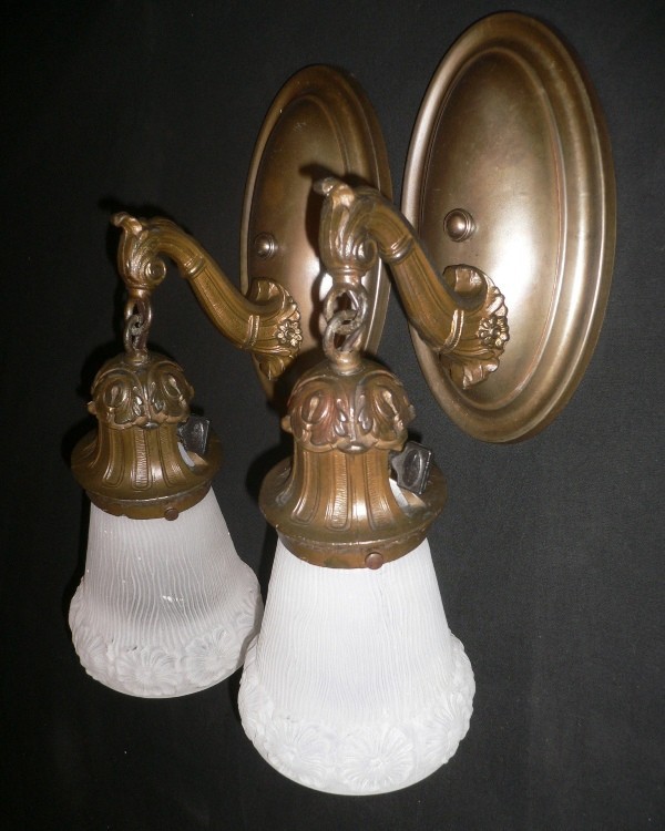 SOLD Dazzling Pair of Antique Sconces with Original Shades-15267