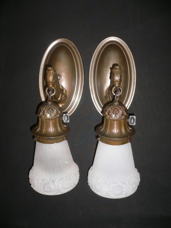 SOLD Dazzling Pair of Antique Sconces with Original Shades-15271