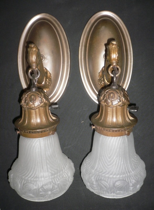 SOLD Alluring Pair of Antique Sconces with Original Shades, Matching Sconces Available-15283