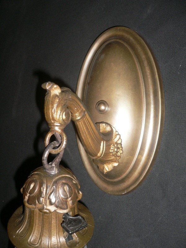 SOLD Alluring Pair of Antique Sconces with Original Shades, Matching Sconces Available-15285