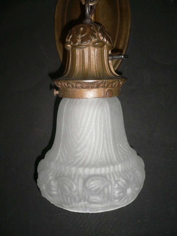 SOLD Alluring Pair of Antique Sconces with Original Shades, Matching Sconces Available-15286