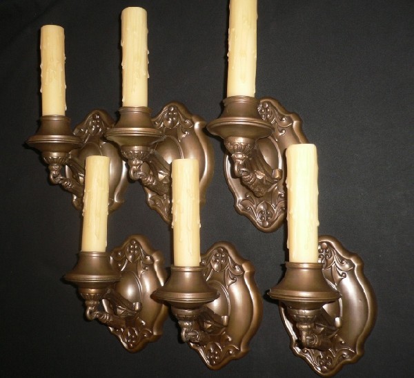 SOLD Six Matching Antique Brass Neoclassical Sconces, c. 1920's-15296