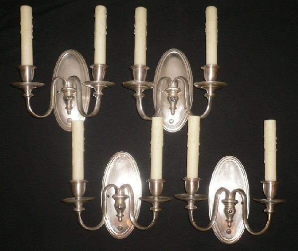 SOLD Stunning Set of Four Matching Antique Silver Plated Bronze Sconces-0