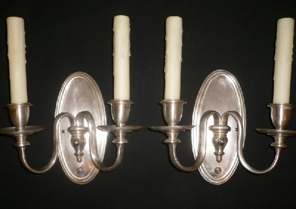 SOLD Stunning Set of Four Matching Antique Silver Plated Bronze Sconces-15299