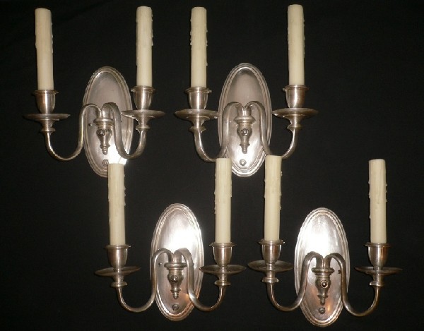 SOLD Stunning Set of Four Matching Antique Silver Plated Bronze Sconces-15305