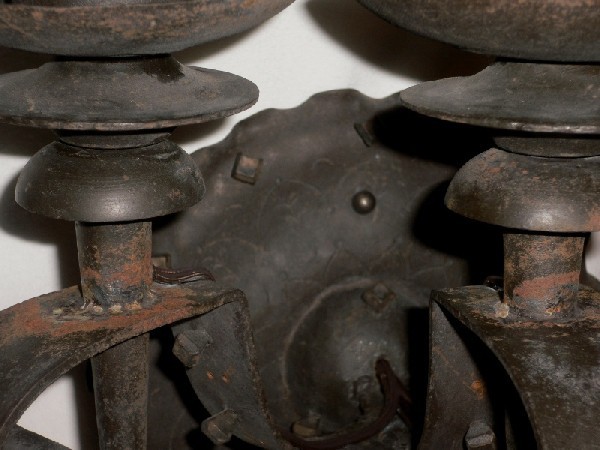 SOLD Impressive Large Pair of 1930’s Gothic Revival Triple-Arm Iron Sconces-15348