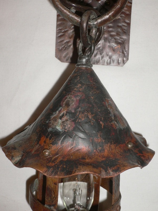 SOLD Unique Pair of Vintage Gothic Revival Copper Lantern-Type Sconces-15394