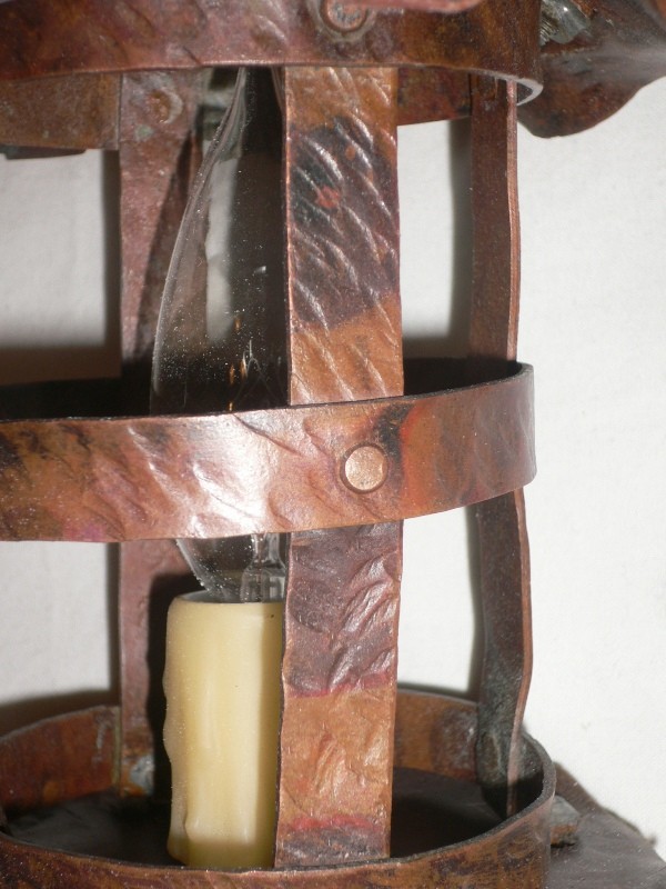 SOLD Unique Pair of Vintage Gothic Revival Copper Lantern-Type Sconces-15395