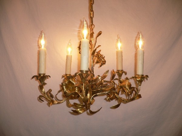 SOLD Striking Antique Dore Bronze Lily French Chandelier-0