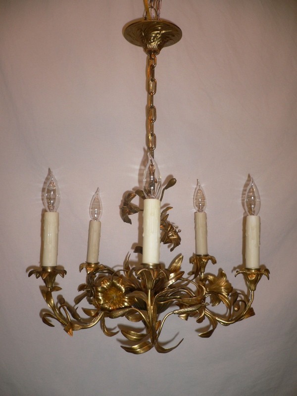 SOLD Striking Antique Dore Bronze Lily French Chandelier-15401