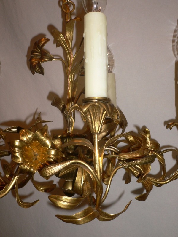 SOLD Striking Antique Dore Bronze Lily French Chandelier-15402
