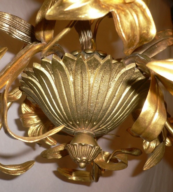 SOLD Striking Antique Dore Bronze Lily French Chandelier-15404