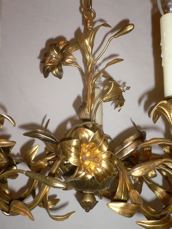 SOLD Striking Antique Dore Bronze Lily French Chandelier-15405