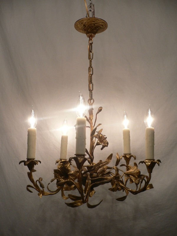 SOLD Striking Antique Dore Bronze Lily French Chandelier-15406