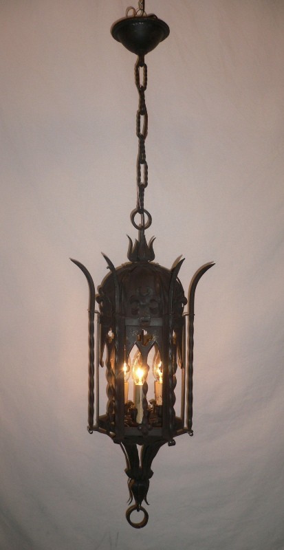 SOLD Imposing Antique Gothic Revival Lantern-Type Chandelier-0