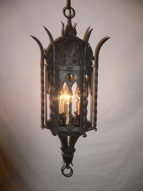 SOLD Imposing Antique Gothic Revival Lantern-Type Chandelier-15432
