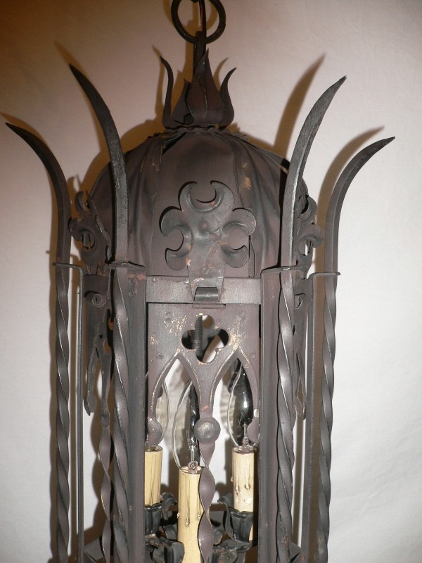 SOLD Imposing Antique Gothic Revival Lantern-Type Chandelier-15433