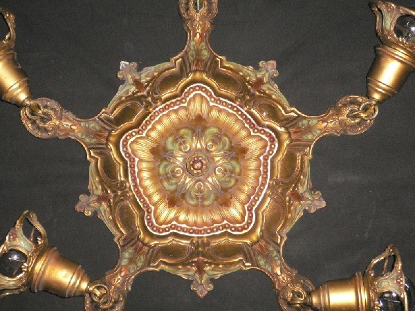 SOLD Wonderful Antique Neoclassical Flush-Mount Chandelier with Original Polychrome Finish-0