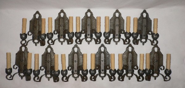 SOLD Set of Eight Matching Antique Double-Arm Sconces, Signed by Lincoln Co.-0