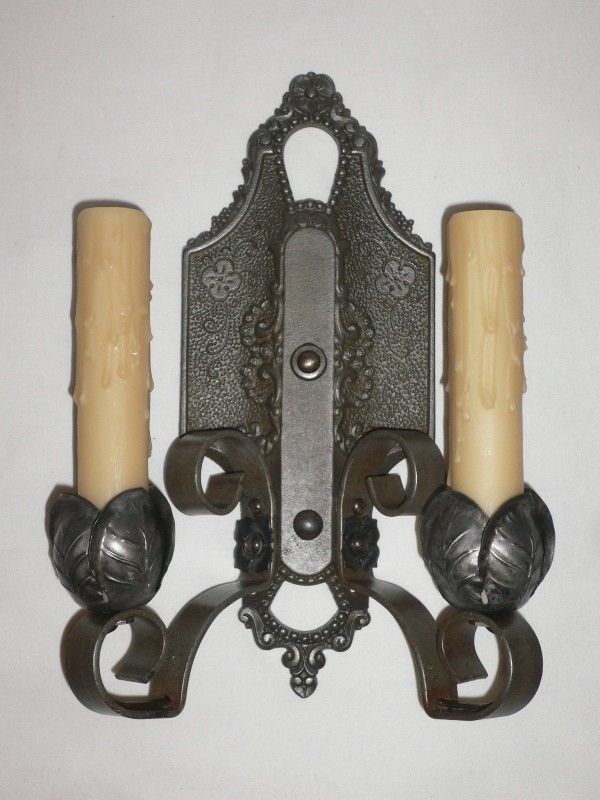 SOLD Set of Eight Matching Antique Double-Arm Sconces, Signed by Lincoln Co.-15478