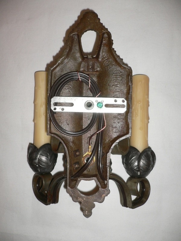 SOLD Set of Eight Matching Antique Double-Arm Sconces, Signed by Lincoln Co.-15484