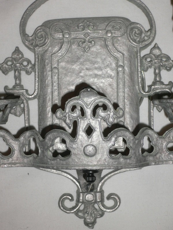 SOLD Regal Pair of Antique Gothic Revival Sconces, Fleur-de-Lis-15504