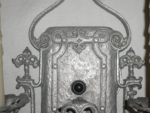 SOLD Regal Pair of Antique Gothic Revival Sconces, Fleur-de-Lis-15505