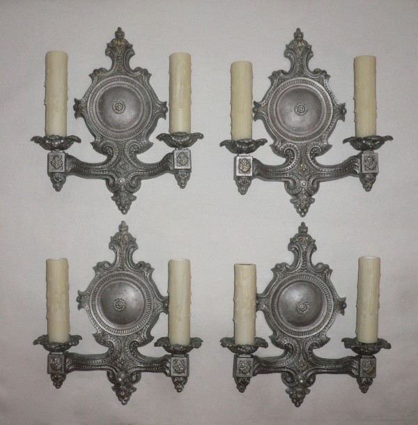SOLD Four Elegant Antique Neoclassical Double-Arm Sconces-0