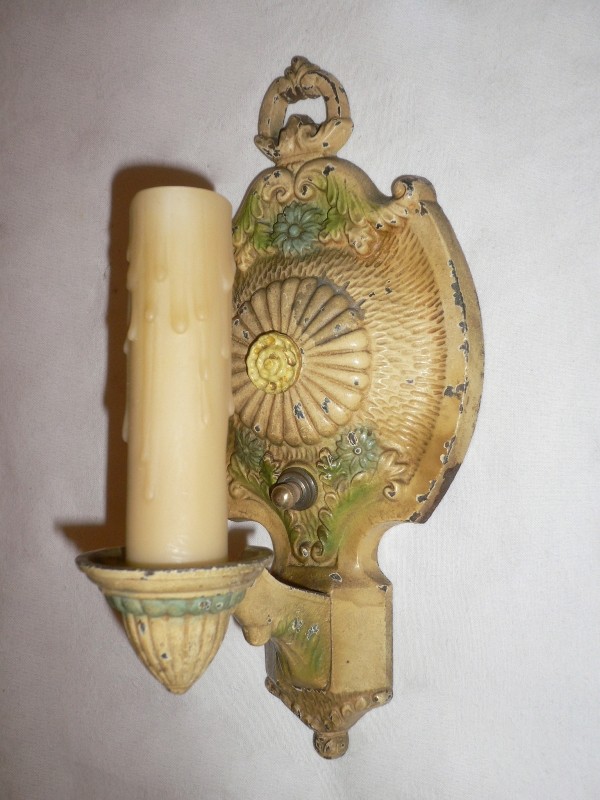 SOLD Charming Pair of Antique Polychrome Sconces, Markel Electric Products-15528