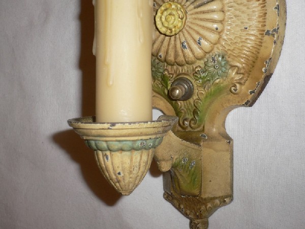 SOLD Charming Pair of Antique Polychrome Sconces, Markel Electric Products-15531