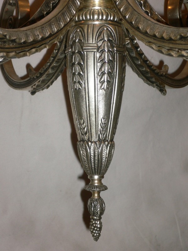 SOLD Magnificent Antique Silver Plated Bronze Figural Six-Light Chandelier-15547