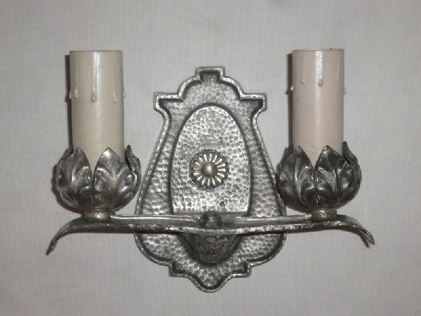 SOLD Delightful Antique Art and Crafts Silver Plated Double-Arm Sconce-0