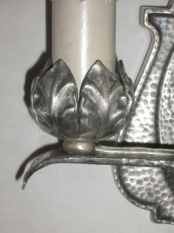SOLD Delightful Antique Art and Crafts Silver Plated Double-Arm Sconce-15635