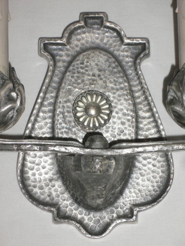 SOLD Delightful Antique Art and Crafts Silver Plated Double-Arm Sconce-15636