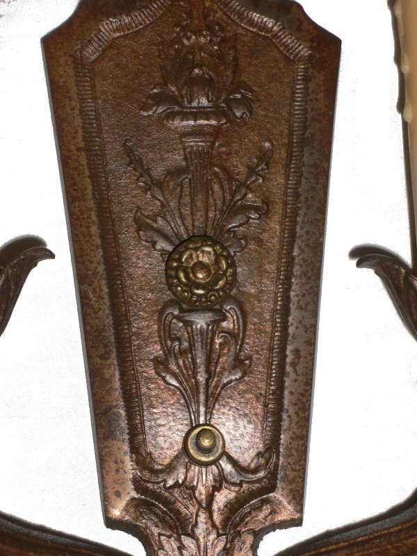 SOLD Splendid Antique Georgian Bronzed Iron Double-Arm Sconce, Signed C.L.S. Co.-15640
