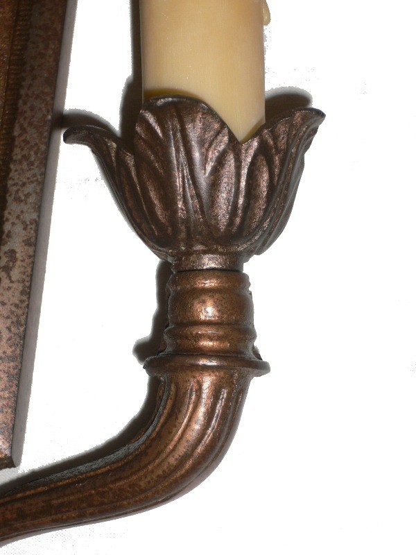 SOLD Splendid Antique Georgian Bronzed Iron Double-Arm Sconce, Signed C.L.S. Co.-15641