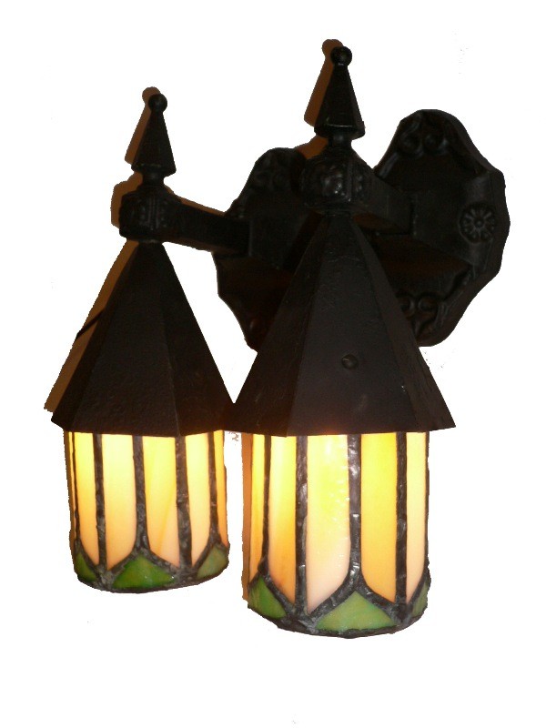 SOLD Striking Pair of Antique English Tudor Exterior Lantern Sconces, Signed N. L. & S. Co.-0