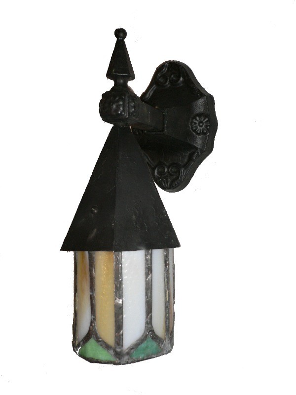 SOLD Striking Pair of Antique English Tudor Exterior Lantern Sconces, Signed N. L. & S. Co.-15652
