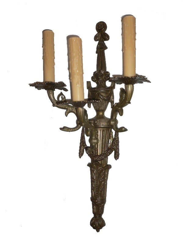 SOLD Spectacular Pair of Antique Cast Bronze Neoclassical Figural Sconces, Early 1900’s-15670