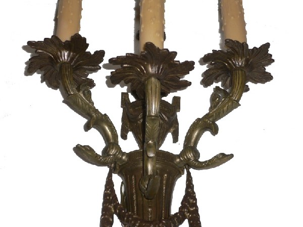 SOLD Spectacular Pair of Antique Cast Bronze Neoclassical Figural Sconces, Early 1900’s-15674