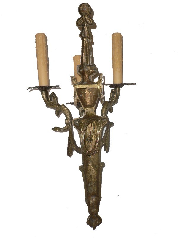 SOLD Spectacular Pair of Antique Cast Bronze Neoclassical Figural Sconces, Early 1900’s-15676