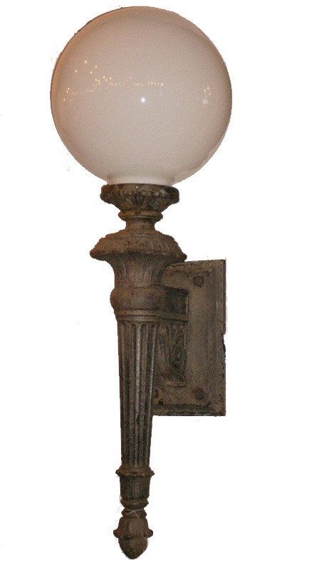 SOLD Monumental Pair of Antique Exterior Cast Iron Torch Style Sconces-13532
