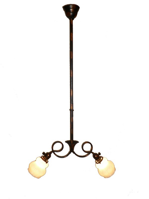 SOLD Amazing 1890’s Antique Two-Light Chandelier with Original Japanned Finish-0