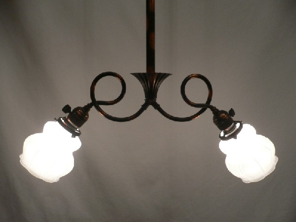 SOLD Amazing 1890’s Antique Two-Light Chandelier with Original Japanned Finish-15692