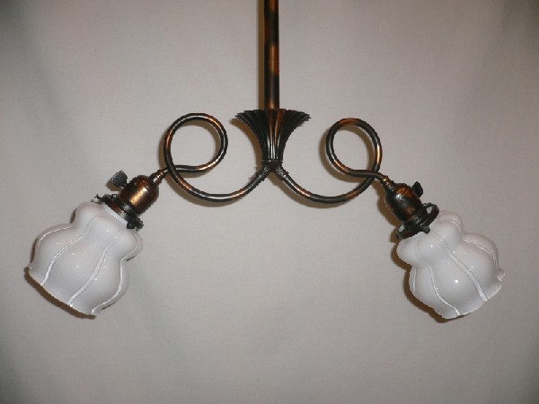 SOLD Amazing 1890’s Antique Two-Light Chandelier with Original Japanned Finish-15696