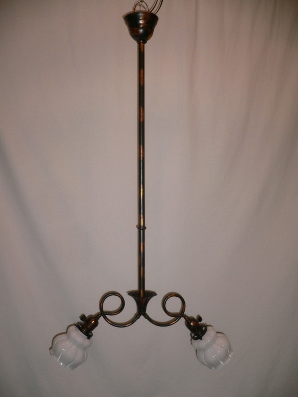 SOLD Amazing 1890’s Antique Two-Light Chandelier with Original Japanned Finish-15697