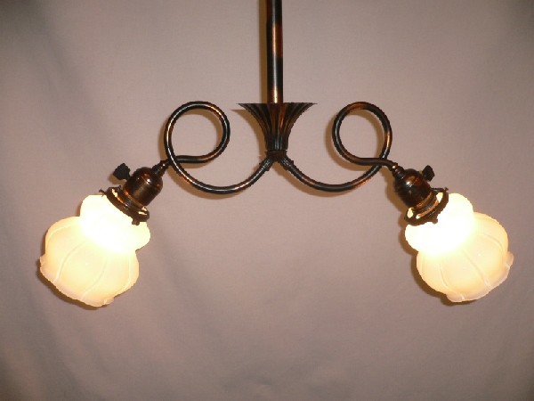 SOLD Amazing 1890’s Antique Two-Light Chandelier with Original Japanned Finish-15698