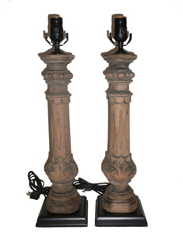 SOLD Fascinating Pair of Table Lamps, Crafted from Carved Antique Balustrades-0