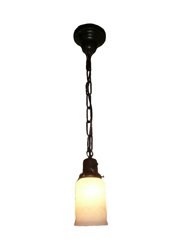 SOLD Lovely Antique Brass Pendant with Original Opaline Shade-0
