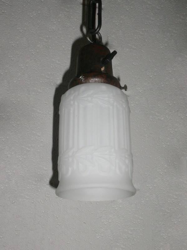 SOLD Lovely Antique Brass Pendant with Original Opaline Shade-15761